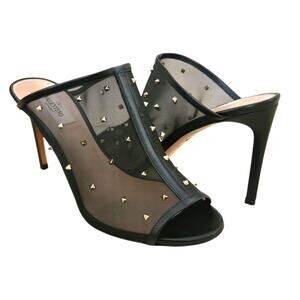 Valentino Rockstud Sandals Mules Black Heels Mesh Stud 8 38 Slip On Slides
